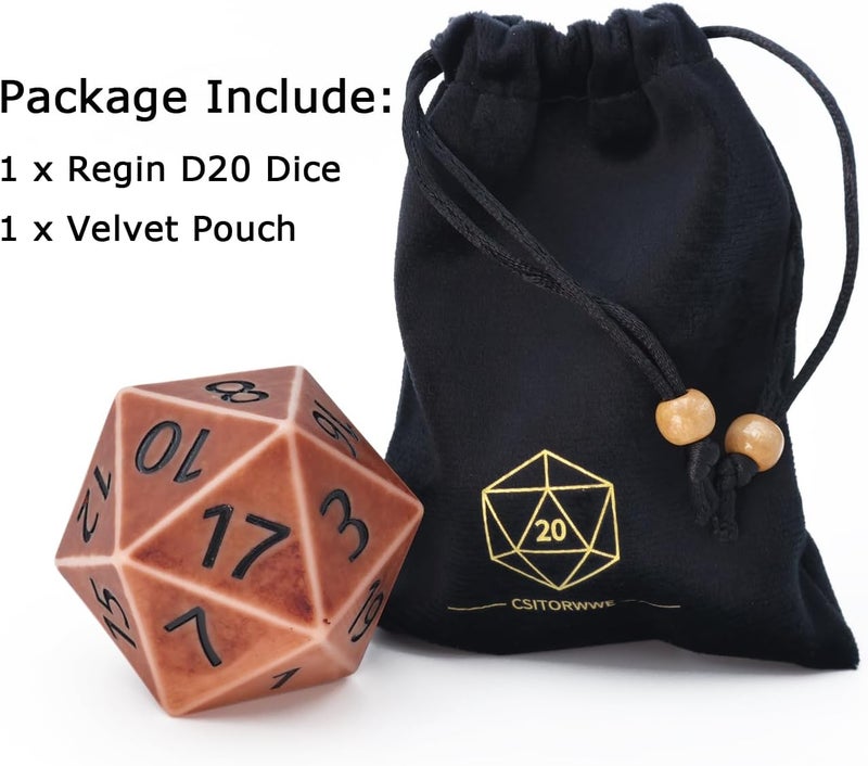 CSITORWWE Retro Style 55mm Giant D20 Dice,20 Sided Resin Dice with Velvet Pouch, Titan Polyhedral Dice for TTRPG Tabletop Gaming,Dungeon Masters,RPG Adventures(Brown Ancient) - Image 5